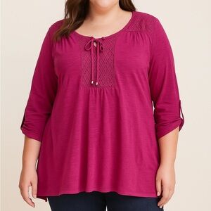 💗FREE WITH PURCHASE💗 Pink Relaxed Tie Front Tunic with 3/4 Sleeves